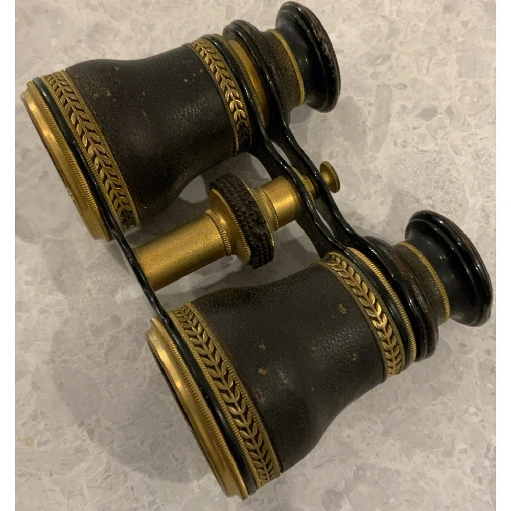 Antique France Style Brass & Black Opera Theater Glasses - Clear Lenses